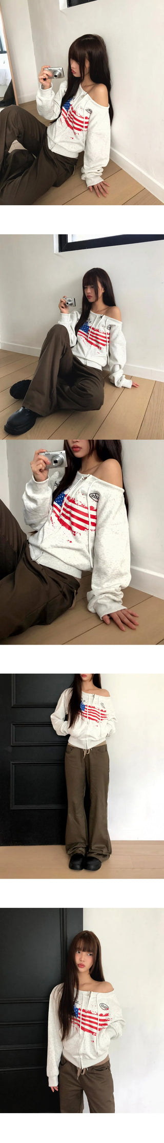 Burnoon Stars and Stripes Strap One-Off Shoulder Long Sleeve Zip-Up