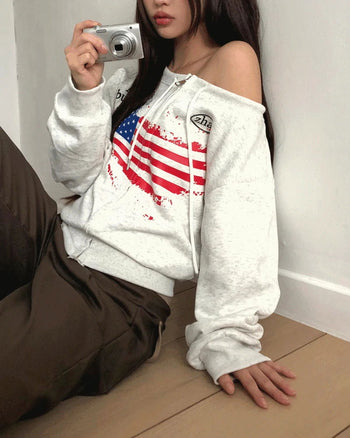 Burnoon Stars and Stripes Strap One-Off Shoulder Long Sleeve Zip-Up