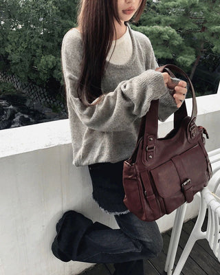 Shishu Pocket Buckle Leather Shoulder Crossbody Bag