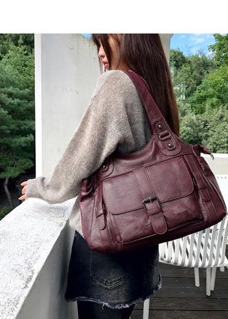 Shishu Pocket Buckle Leather Shoulder Crossbody Bag