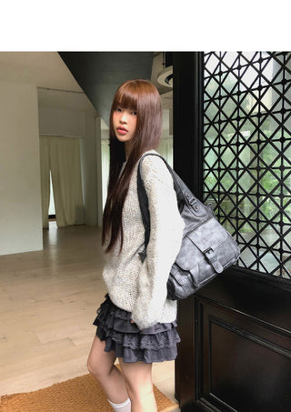 Shishu Pocket Buckle Leather Shoulder Crossbody Bag