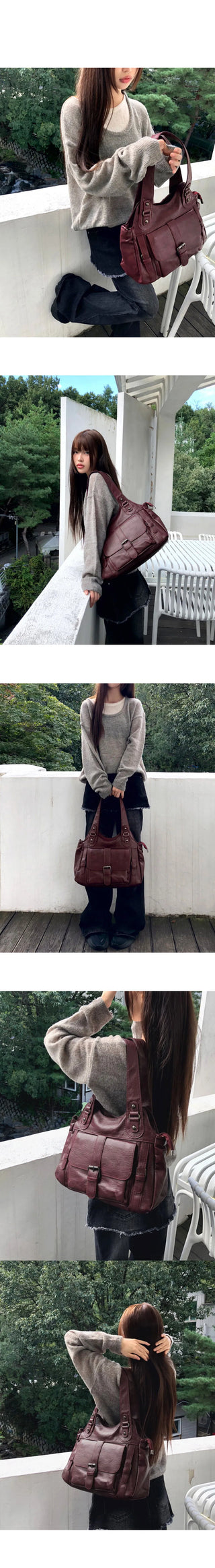 Shishu Pocket Buckle Leather Shoulder Crossbody Bag