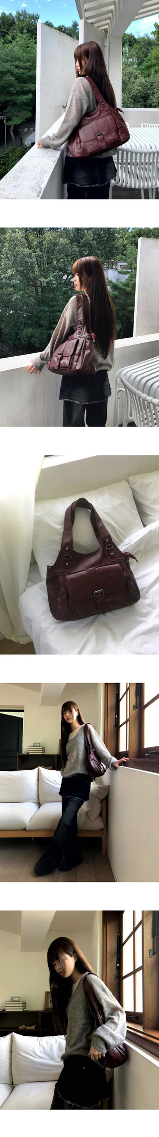Shishu Pocket Buckle Leather Shoulder Crossbody Bag