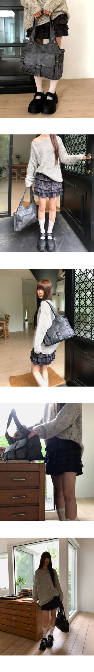 Shishu Pocket Buckle Leather Shoulder Crossbody Bag