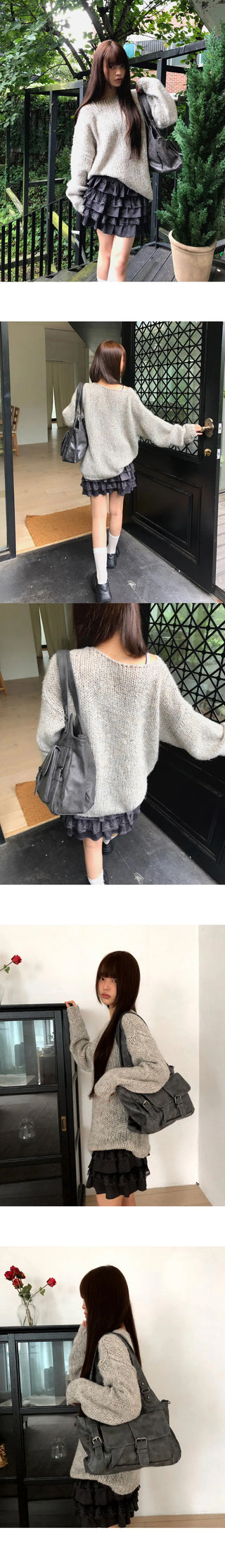 Shishu Pocket Buckle Leather Shoulder Crossbody Bag