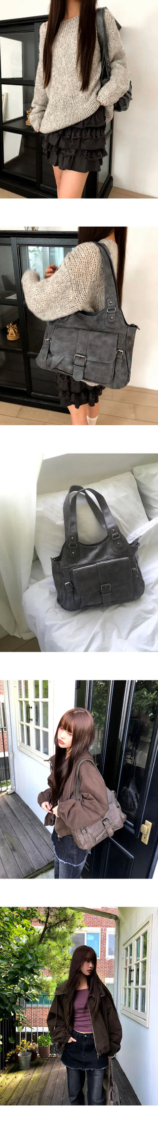 Shishu Pocket Buckle Leather Shoulder Crossbody Bag