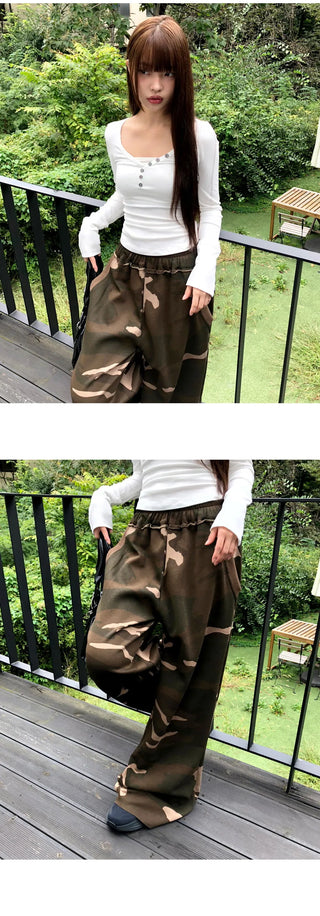 Zerb Camo Banding Pocket Wide-Fit Training Long Pants
