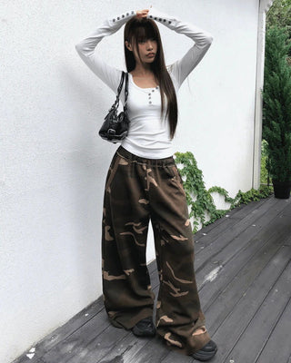 Zerb Camo Banding Pocket Wide-Fit Training Long Pants