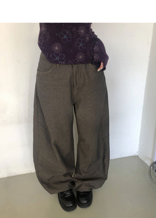 Fine Studded Fleece-lined Vintage Wide Pants