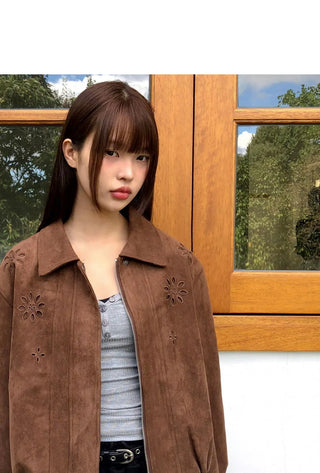 Cyan Suede Punching Collar Pocket Jacket