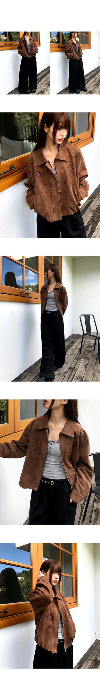 Cyan Suede Punching Collar Pocket Jacket