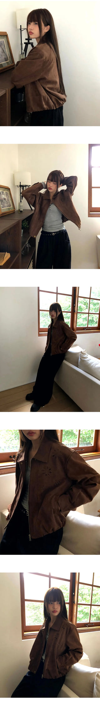 Cyan Suede Punching Collar Pocket Jacket