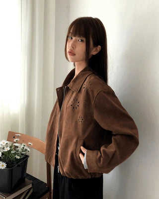 Cyan Suede Punching Collar Pocket Jacket