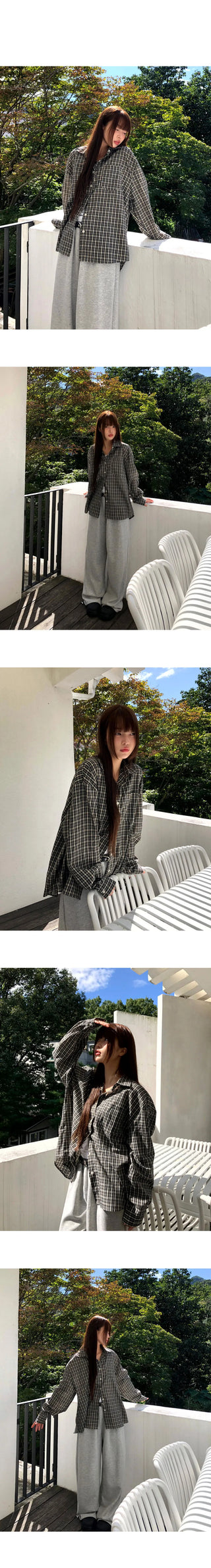 Timin Check Collar Pocket Loose-fit Long Sleeve Shirt