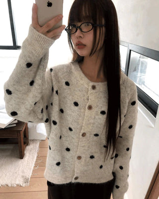Jupi Dot Round Neck Long Sleeve Knitwear Cardigan