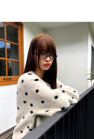 Jupi Dot Round Neck Long Sleeve Knitwear Cardigan