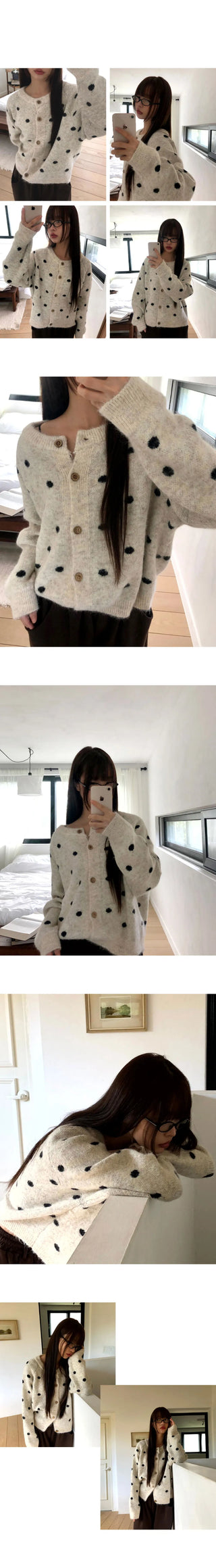 Jupi Dot Round Neck Long Sleeve Knitwear Cardigan