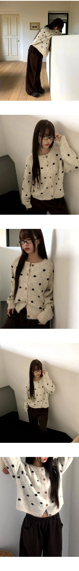 Jupi Dot Round Neck Long Sleeve Knitwear Cardigan