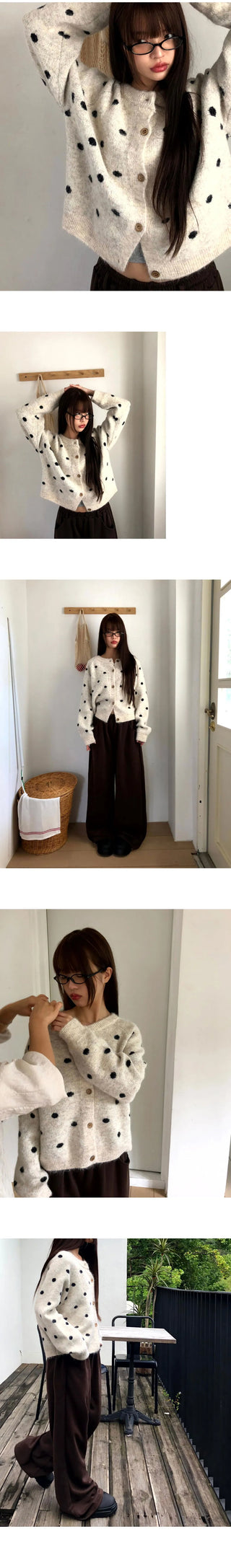 Jupi Dot Round Neck Long Sleeve Knitwear Cardigan