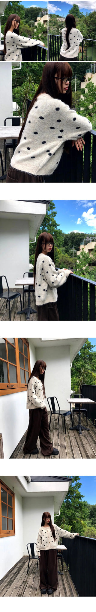 Jupi Dot Round Neck Long Sleeve Knitwear Cardigan