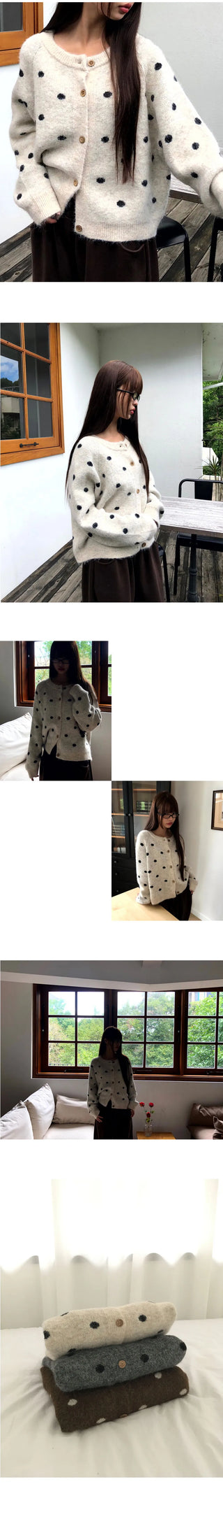 Jupi Dot Round Neck Long Sleeve Knitwear Cardigan