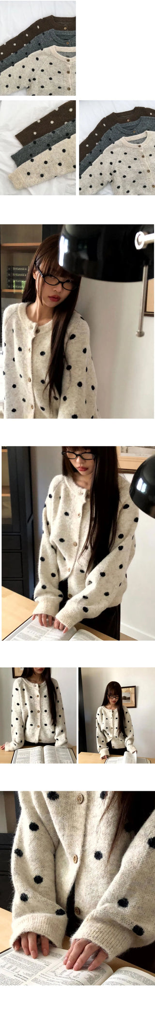 Jupi Dot Round Neck Long Sleeve Knitwear Cardigan