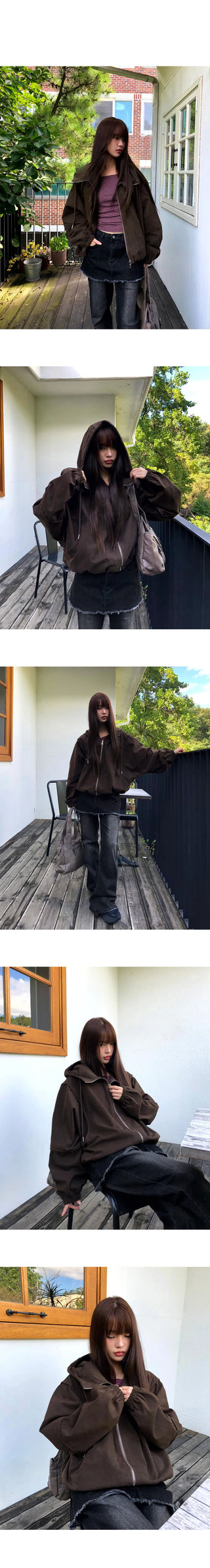 Huem Split string pocket Loose-fit hooded Jacket