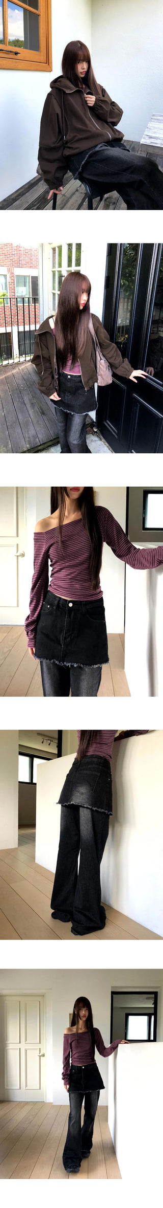 Kirit Pocket Flared Faded Denim Skirt Pants