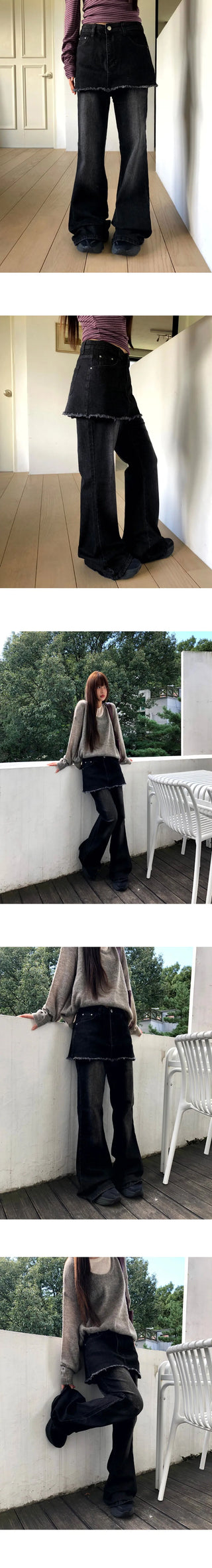 Kirit Pocket Flared Faded Denim Skirt Pants