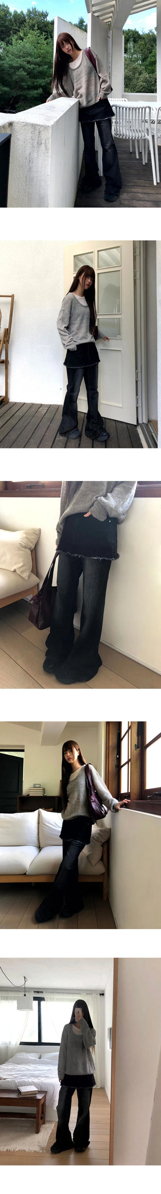 Kirit Pocket Flared Faded Denim Skirt Pants