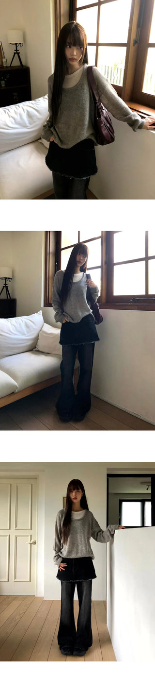 Kirit Pocket Flared Faded Denim Skirt Pants