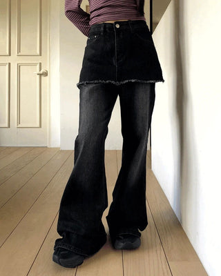 Kirit Pocket Flared Faded Denim Skirt Pants