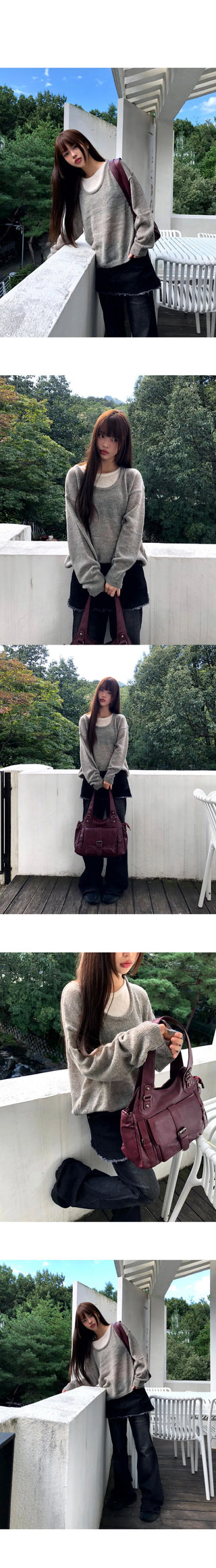 Mishu Color Block Layered Loose-fit Long Sleeve Knitwear