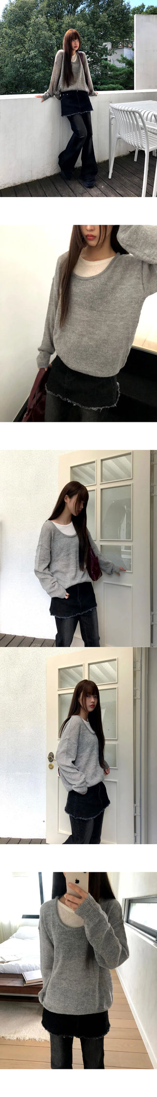 Mishu Color Block Layered Loose-fit Long Sleeve Knitwear