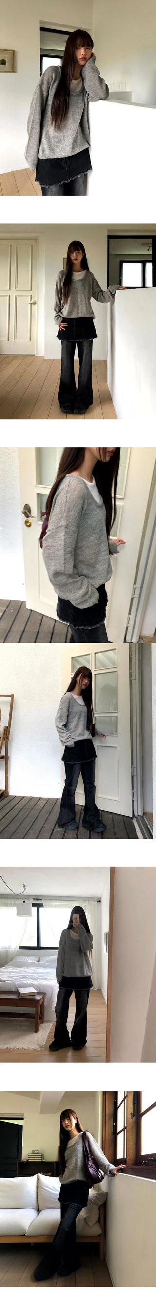 Mishu Color Block Layered Loose-fit Long Sleeve Knitwear