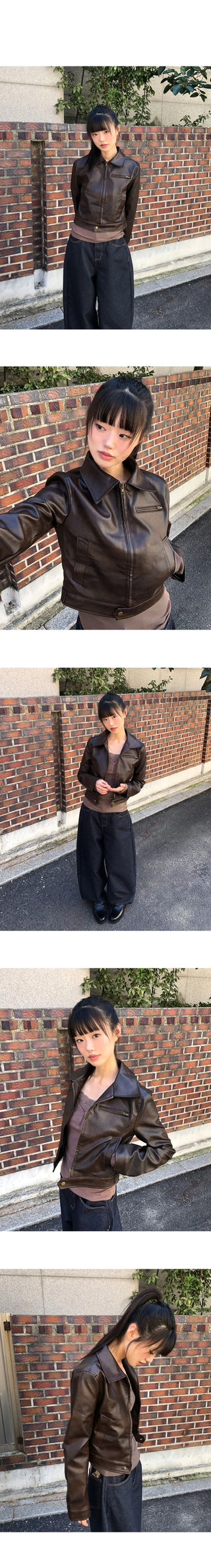 Dune Collar Zipper Pocket Biker Faded Leather Jacket