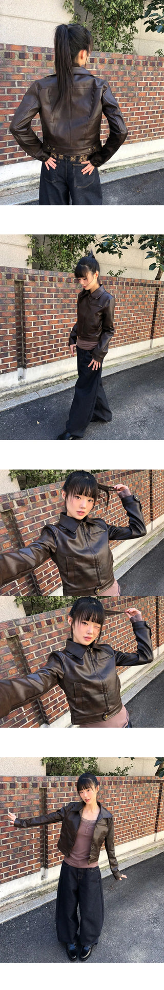 Dune Collar Zipper Pocket Biker Faded Leather Jacket