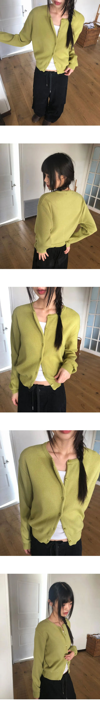Pimu Basic Round Neck Loose-fit Long Sleeve Knitwear Cardigan
