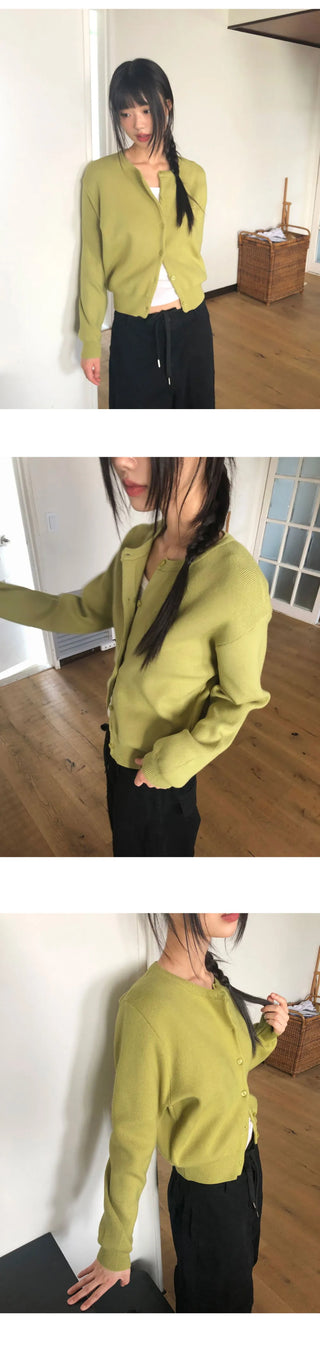 Pimu Basic Round Neck Loose-fit Long Sleeve Knitwear Cardigan