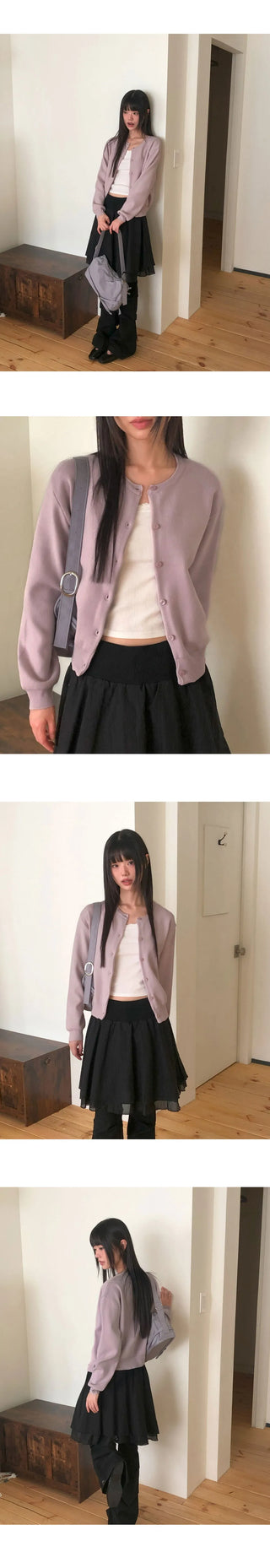 Pimu Basic Round Neck Loose-fit Long Sleeve Knitwear Cardigan