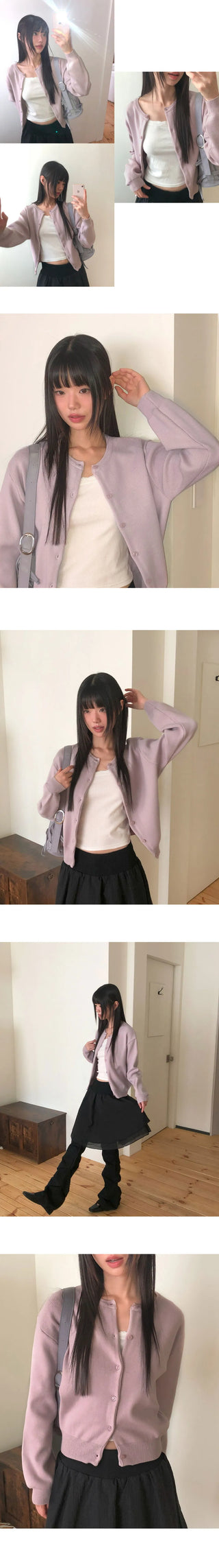 Pimu Basic Round Neck Loose-fit Long Sleeve Knitwear Cardigan