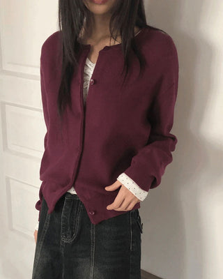 Pimu Basic Round Neck Loose-fit Long Sleeve Knitwear Cardigan