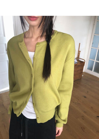 Pimu Basic Round Neck Loose-fit Long Sleeve Knitwear Cardigan