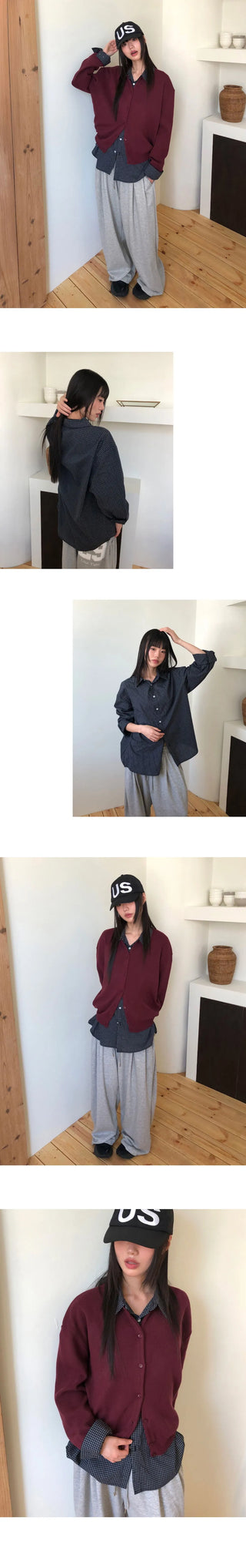 Pimu Basic Round Neck Loose-fit Long Sleeve Knitwear Cardigan