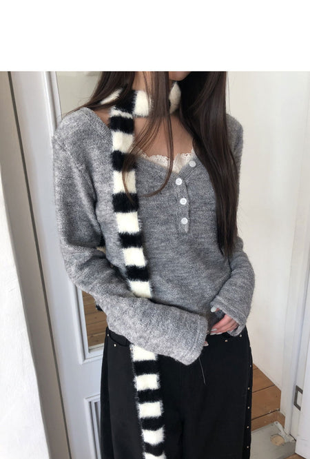 Tomin Stripe Color Block Knitwear Muffler
