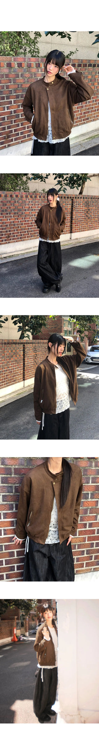 Shy Suede No-Collars Snap Button Zipper Pocket Blouson Jacket