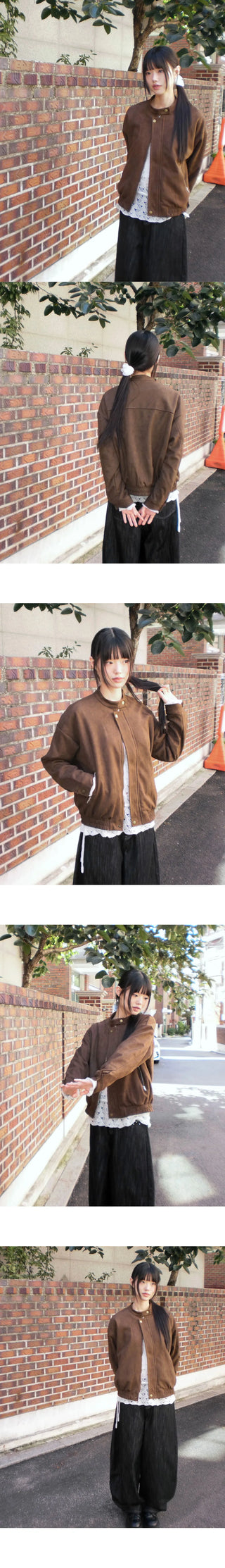 Shy Suede No-Collars Snap Button Zipper Pocket Blouson Jacket