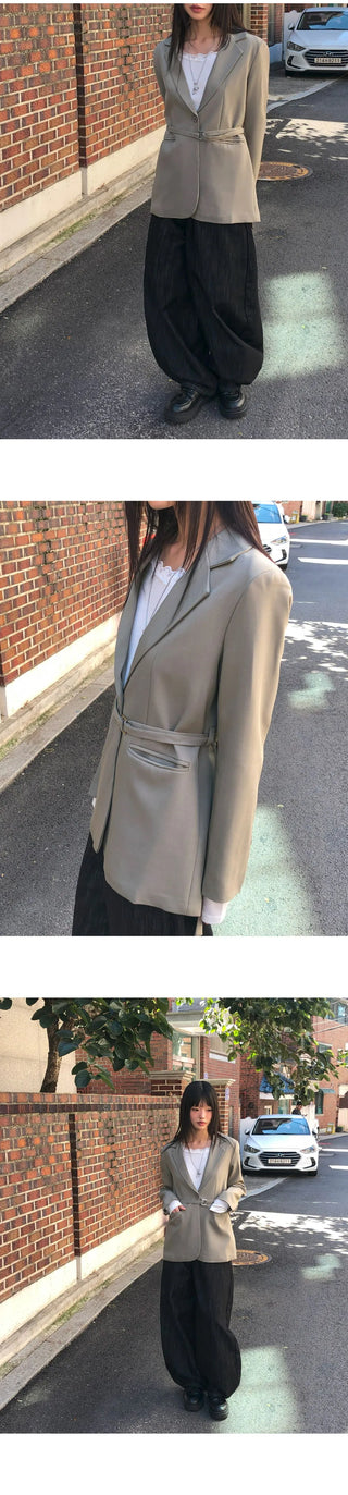 Vichy lapel collar oversized blazer jacket