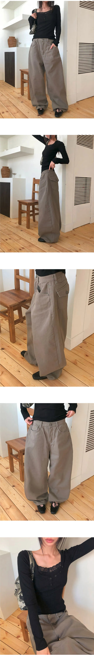 Le Jie Pocket Balloon Fit Cotton Long Pants