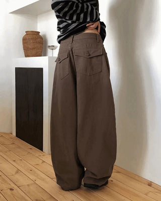 Le Jie Pocket Balloon Fit Cotton Long Pants